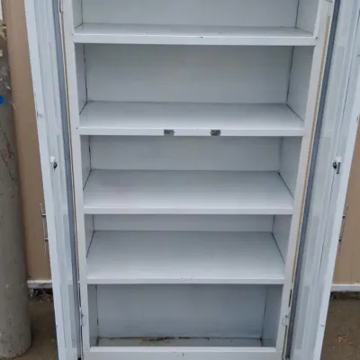 Sale Photo Thumbnail #206: Tall Free-Standing White Metal Storage Cabinet w/ Shelves