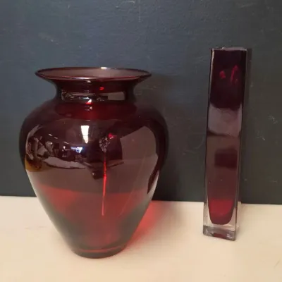 2 Vintage Ruby Glass Vases