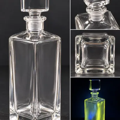 Vintage 10" Square Crystal Glass Decanter Geometric Stopper UV Reactive Manganese Glass – Potterville