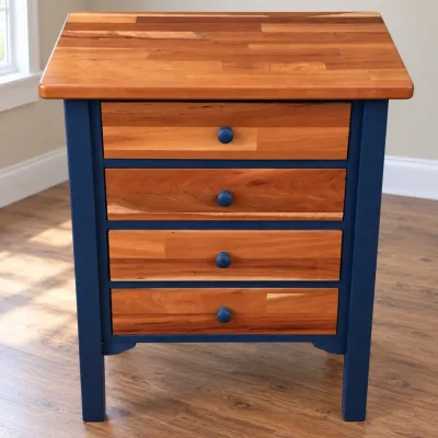Unique Two-Tone Dark Navy Nightstand - Excellent Condition - Sturdy