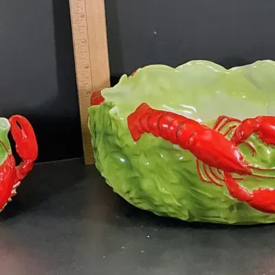 Vintage Royal Bayreuth Porcelain Lobster And Cabbage Leaf Serving Set, Made In Bavaria C. 1902 - Potterville