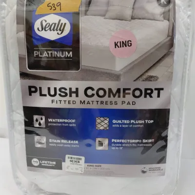 NIB King Size Fitted Mattress Pad, Plush Comfort