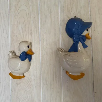 Set of 2 Goose & Duck Wall Decorations - Blue Bonnet & Bow Farmhouse Decor - Lake Odessa Off-Site