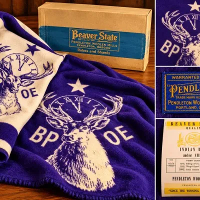 NOS 1960s Pendleton Beaver State BPOE Elks Wool Indian Robe Blanket 62x78 Original Box & Tag - Potterville