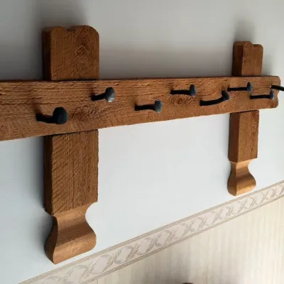 Rustic Wooden Wall-Mounted Coat Rack with 8 Wrought Iron Style Hooks - Farmhouse Decor - Lake Odessa Off-Site