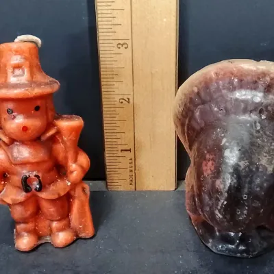 Mid-Century Gurley Thanksgiving Candles Featuring A Molded Wax Pilgrim And Turkey – Potterville