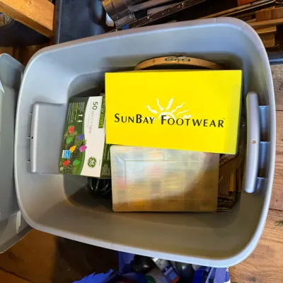 Large Storage Tote of Craft Supplies, Extension Cords, Christmas Lights & Needlework – Howard City Off-Site