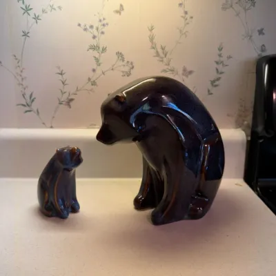 Pair of Glazed Ceramic Bear Figurines Large & Small Bear Sculptures – Howard City Off-Site