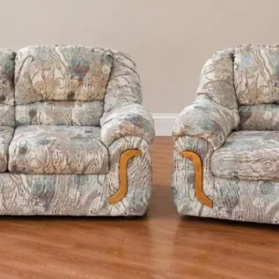 Vintage 1990s Patterned Fabric Sofa and Matching Loveseat