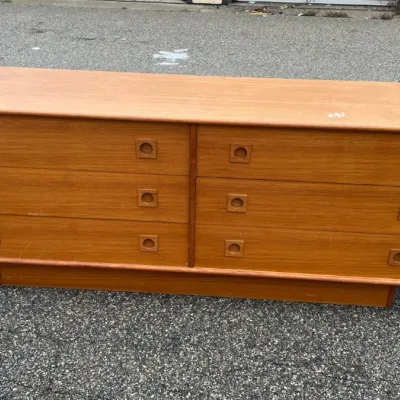 Sale Photo Thumbnail #7: Dyrlund Danish Mid-Century Modern Teak 6-Drawer Lowboy Dresser, 69" Wide