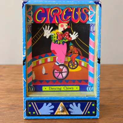 Sale Photo Thumbnail #272: 70s Koji Murai Dancing Clown Music Box Send in The Clowns Stephen Sondheim
