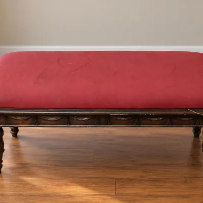 Vintage or Antique Upholstered Wooden Bench