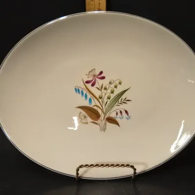 Vintage 1960s Edwin M. Knowles "Chalet" 12" Oval Ceramic Serving Platter With MCM Floral Design - Potterville