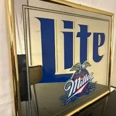 1990s Miller Lite Beer Logo Mirror Wall Hanger Bar Decor Sign