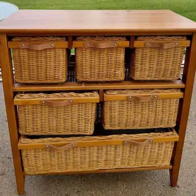 Wood Chest with 6 Wicker Drawers