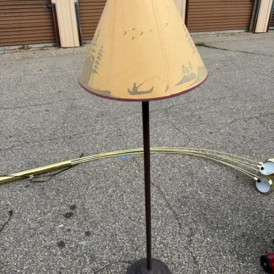 Rustic Lodge Floor Lamp, Bronze Tone Base with Wilderness Scene Shade