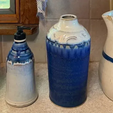 Assorted Blue Glazed Studio Pottery - Vases, Soap Dispenser & Stoneware Pitcher – Lake Odessa Off-Site