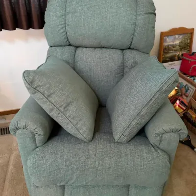Sage Green Upholstered Rocker Recliner Chair with Matching Accent Pillows - Lake Odessa Off-Site