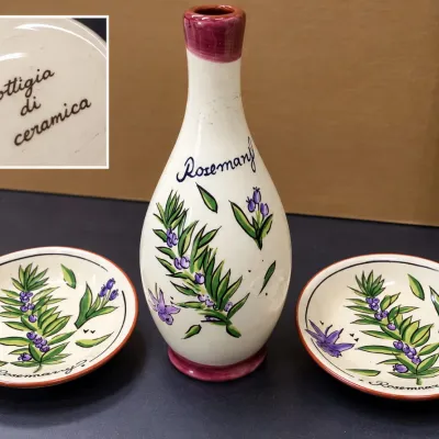 3 Pc Italian Bottega di Ceramica Hand Painted Rosemary Bottle & Matching Dishes – Potterville