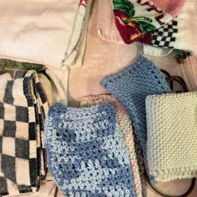 Assorted Kitchen Towels, Dishcloths & Hand-Knit Pot Holders – Howard City Off-Site