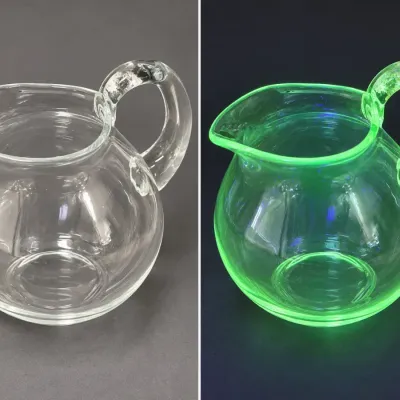 Vintage Clear Glass Pitcher Green UV Reactive Glow Applied Handle – Potterville