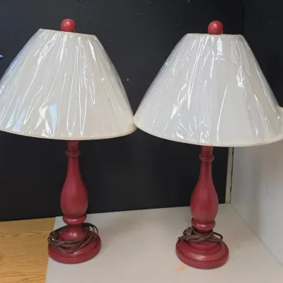 Pair of Red Lamps with New Shades