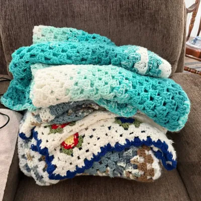 Assorted Handmade Crochet Afghans & Blankets Floral & Aqua Patterns – Howard City Off-Site