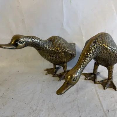 2 Vintage Solid Brass Duck Figurines