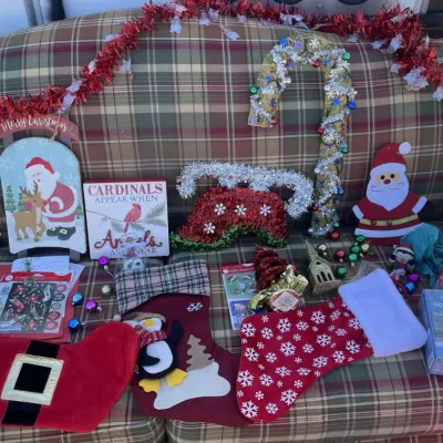 Collection of Christmas Decorations - Stockings, Signs, Garlands and More