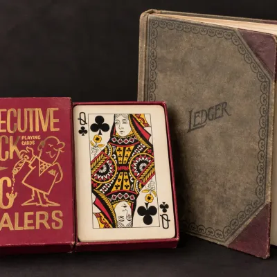 Vintage Executive Deck Jumbo Playing Cards & Antique Alphabetical Ledger Book - 2 Pc Lot - Potterville
