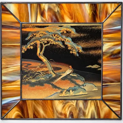 Sale Photo Thumbnail #288: 13.5" Hand-Leaded Opalescent Stained Glass Pheasant by a Stream Walters Art Gallery – Potterville