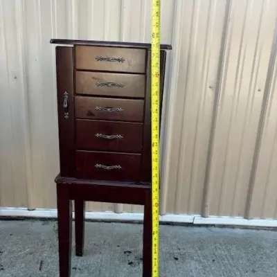Standing Jewelry Armoire Cabinet - Cherry Finish, 5 Drawers