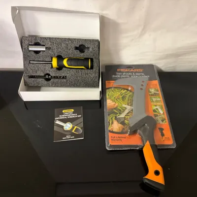 Fiskars Billhook Tool and Lighted Screwdriver and Universal Wrench Set