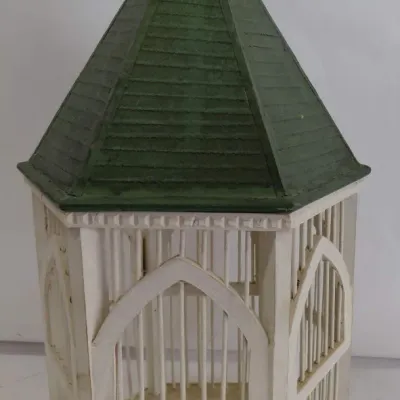 Wooden Bird Cage - White with Green Roof
