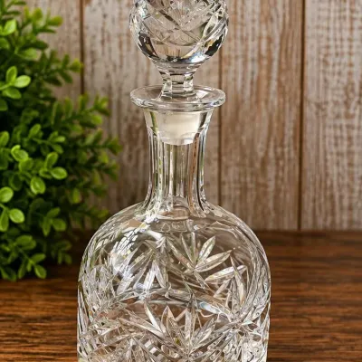 Vintage Heavy Cut-Crystal Liquor Decanter With A Starburst Pattern And Faceted Ball Stopper - Potterville