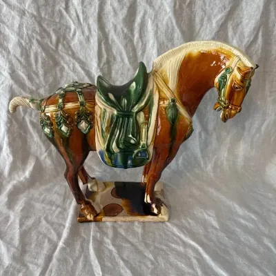 Chinoiserie Tang Dynasty-Style Sancai Glazed Ceramic Horse Statue