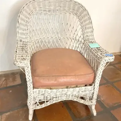 Vintage Wicker Rocking Chair with Cushion