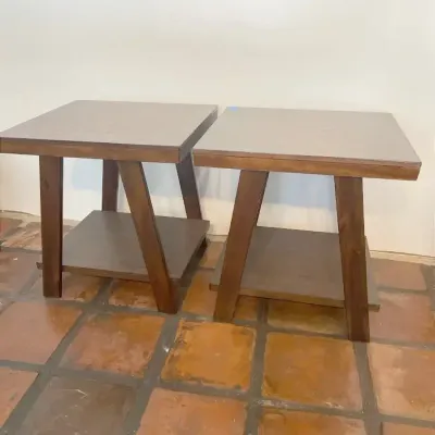 MCM-style Wood Contemporary End Tables, Pair