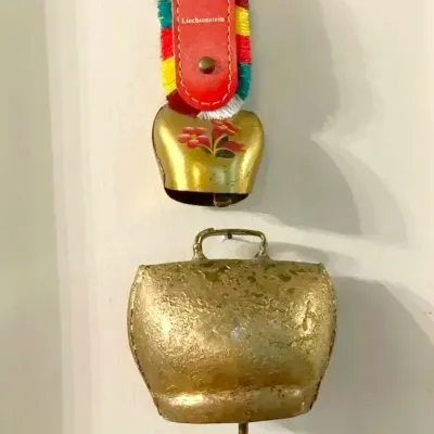 Antique German Brass Cow Bells, 2 Pieces 
