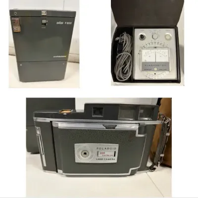 MCM Polaroid 900 Electric Eye Land Camera, Braun 1965 Professional Flash, Bowens Flashmeter