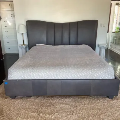 Modern Faux Leather Grey Upholstered Cal King Bed frame 