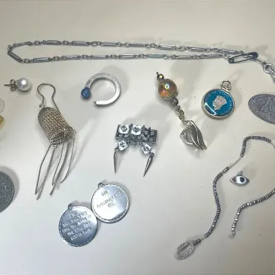 Jewelry Scrap | Unpaired, European Gold Filigree Basket Earring, Silver Pin, Tokens