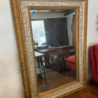 Large Vintage Ornate Goldtone and Silvertone Framed Wall Mirror
