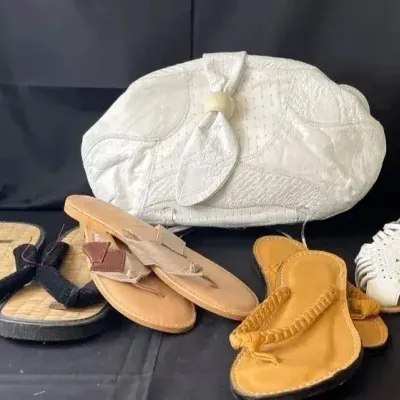 NWoT Beach Sandals, Summer Shoes, and “Pinky” Leather White Purse 