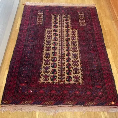 Afghan Baluch Hand Knotted Wool Prayer Rug | 4x3 ft