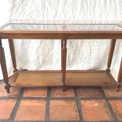 Inset Glass Panel Console Table, Vintage 
