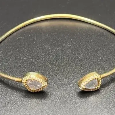 Diamond Slice and Pave Diamonds Halo Gold-plated Open Cuff Bracelet