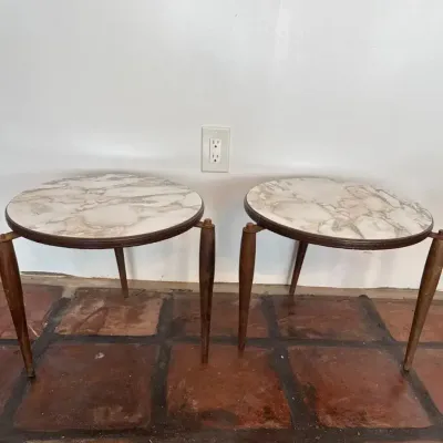 Pair of Round Mid-Century Stacking Formica Side Tables