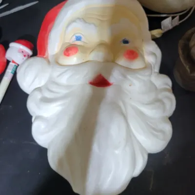 Sale Photo Thumbnail #144: Vintage molded plastic Santa Claus face blow mold decoration