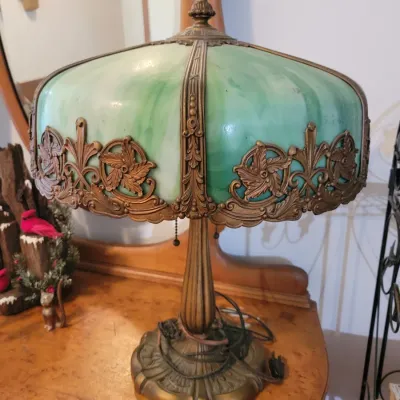 Sale Photo Thumbnail #5: Antique slag glass table lamp